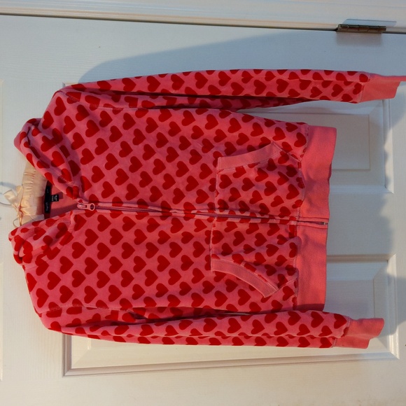 GapKids Vintage Y2K Heart Zip Up Hoodie Velour Girls XXL 14-16 Pink Red Full Zip - Picture 2 of 11